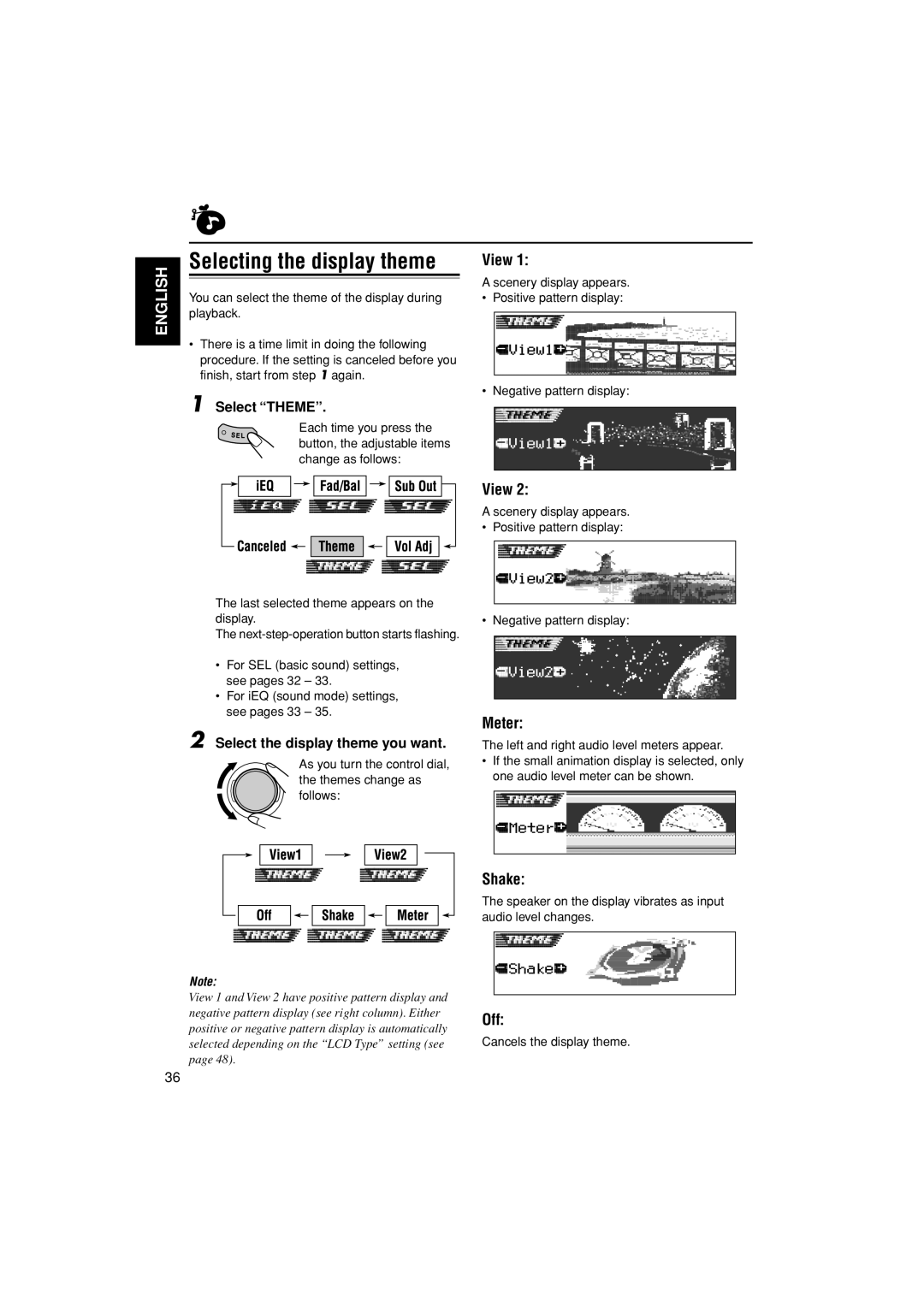 JVC KD-LH401 service manual View, Meter, Shake, Off 