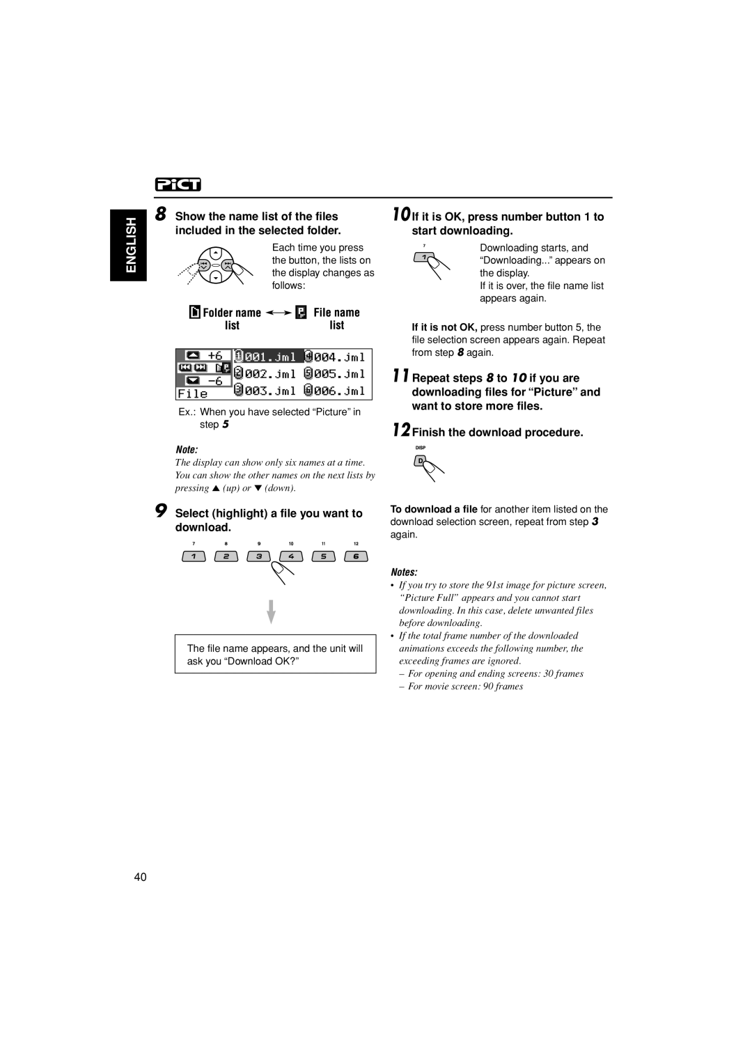 JVC KD-LH401 English, Show the name list of the files included in the selected folder, Finish the download procedure 