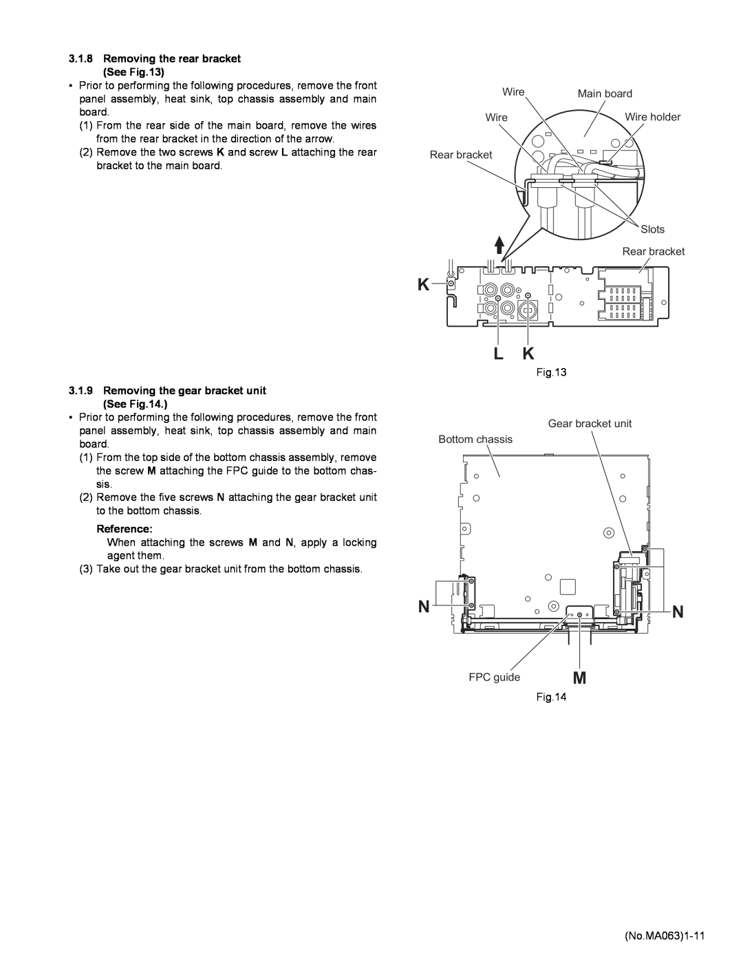 JVC KD-LH401 service manual K L K, Removing the rear bracket See, Removing the gear bracket unit See, Reference, FPC guide 
