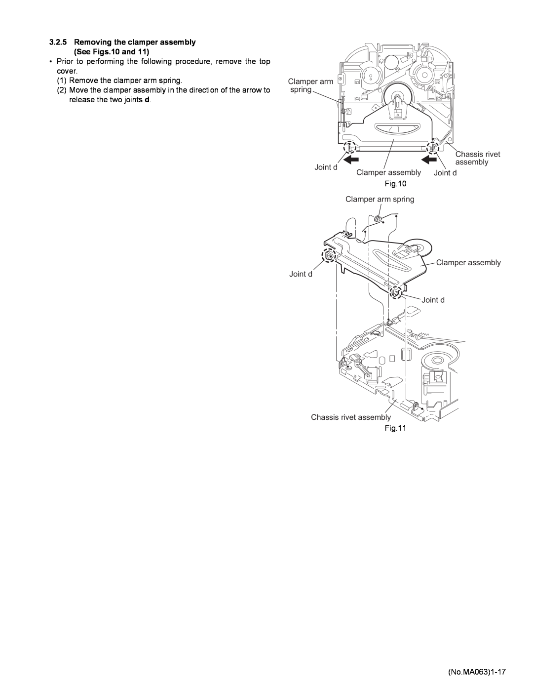 JVC KD-LH401 service manual Removing the clamper assembly See Figs.10 and 