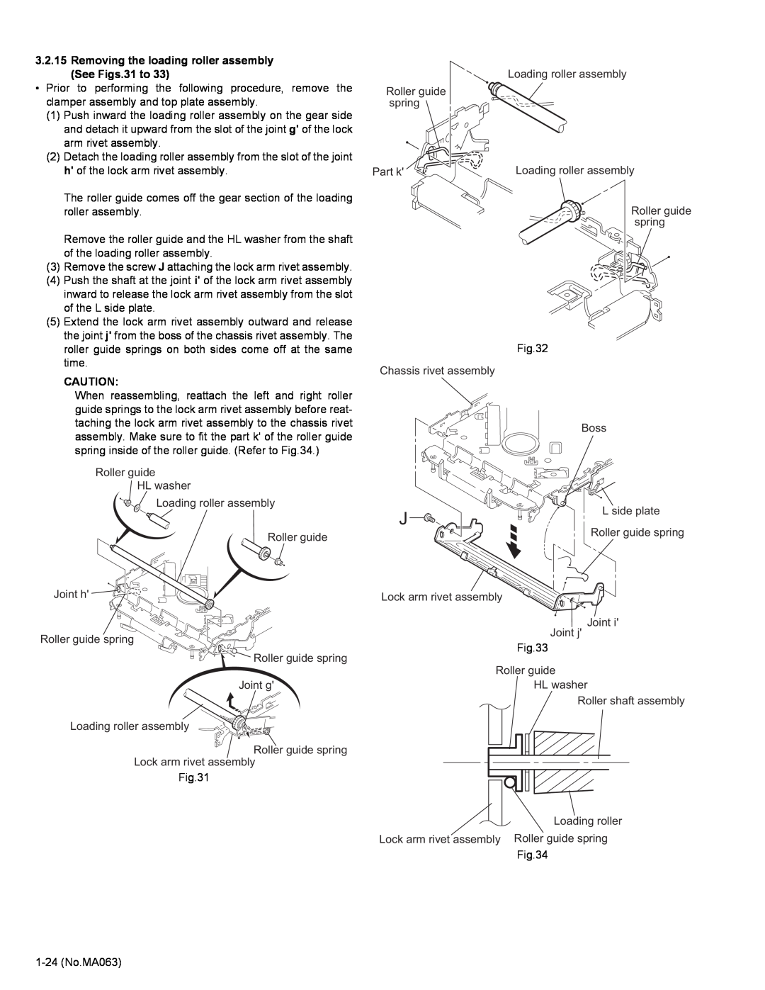 JVC KD-LH401 service manual Removing the loading roller assembly See Figs.31 to 