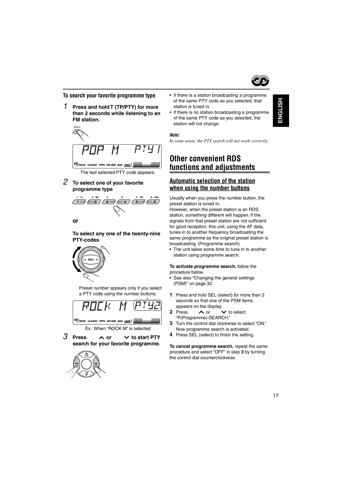 JVC KD-LH70R manual Ex. When Rock M is selected, To activate programme search, follow the procedure below 