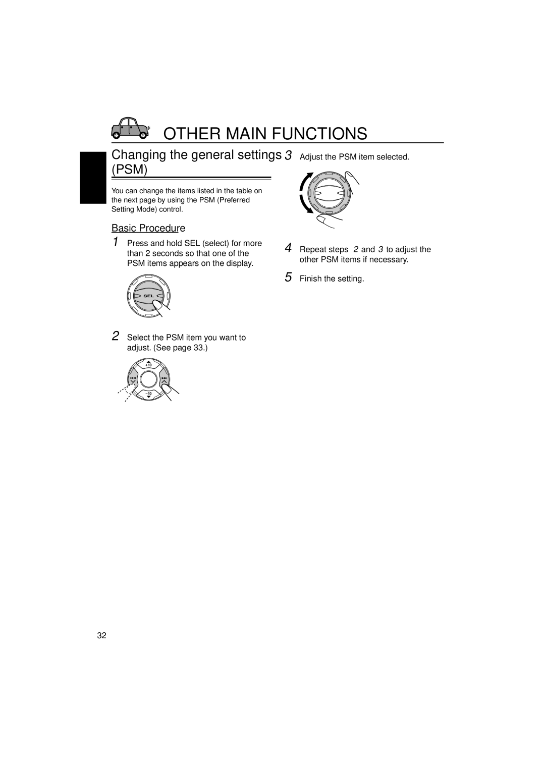 JVC KD-LH70R manual Other Main Functions, Basic Procedure, Ex. When you select Level 