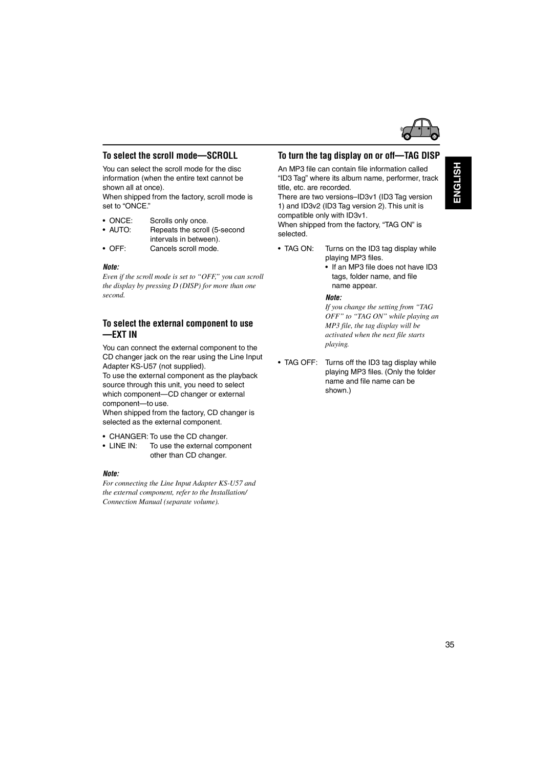 JVC KD-LH70R manual To select the scroll mode-SCROLL, To select the external component to use 