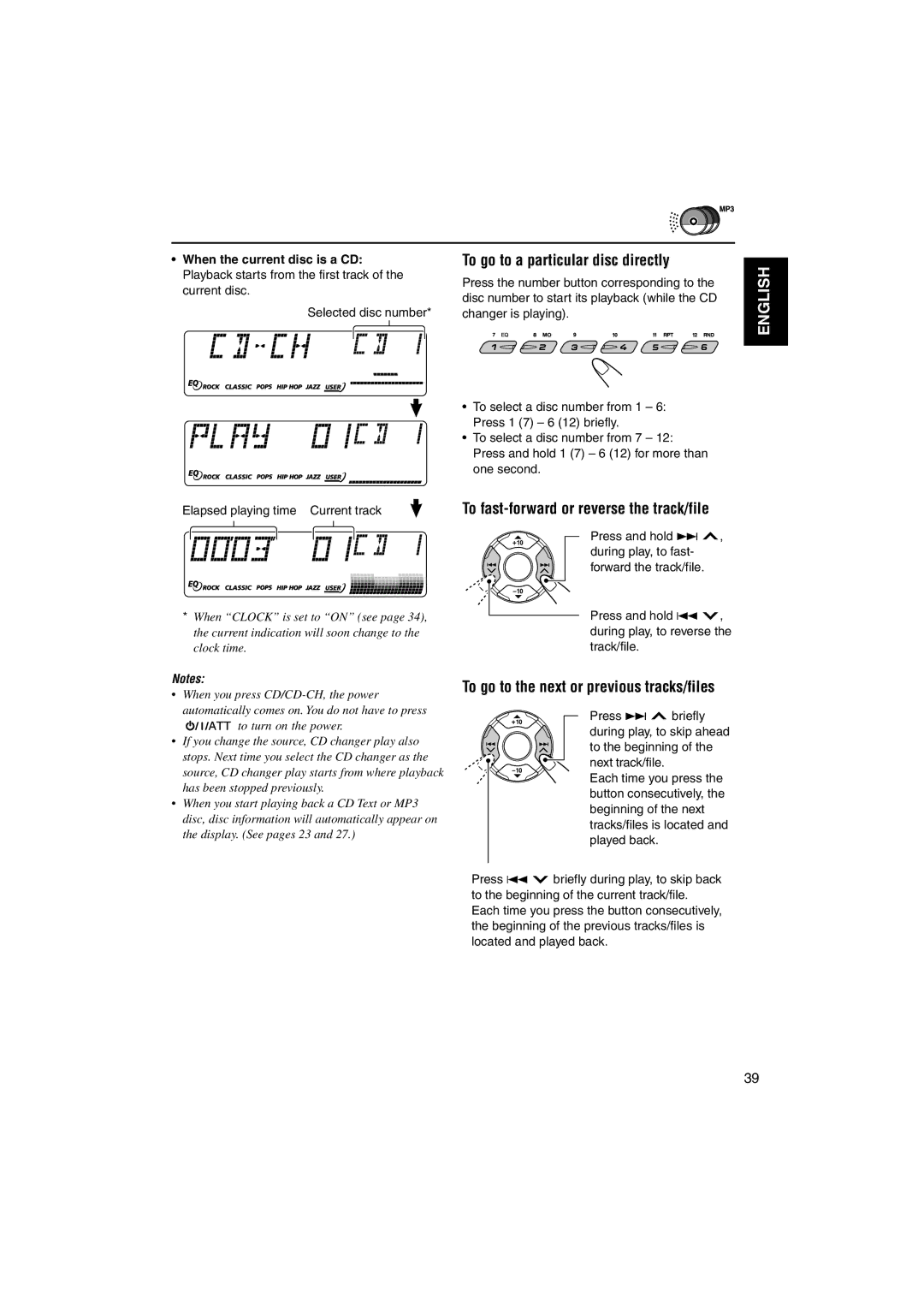 JVC KD-LH70R manual To go to a particular disc directly, To fast-forward or reverse the track/file 