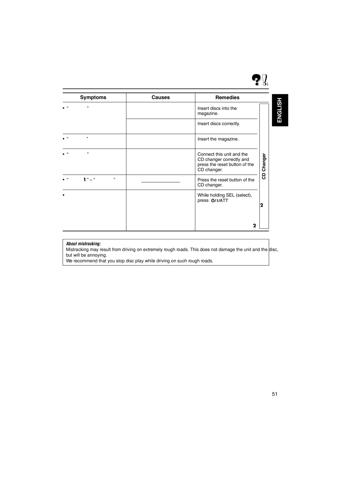 JVC KD-LH70R manual About mistracking 