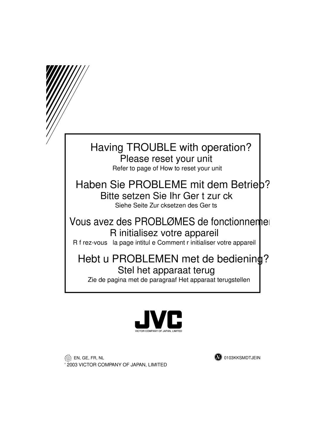 JVC KD-LH70R manual Having Trouble with operation? 