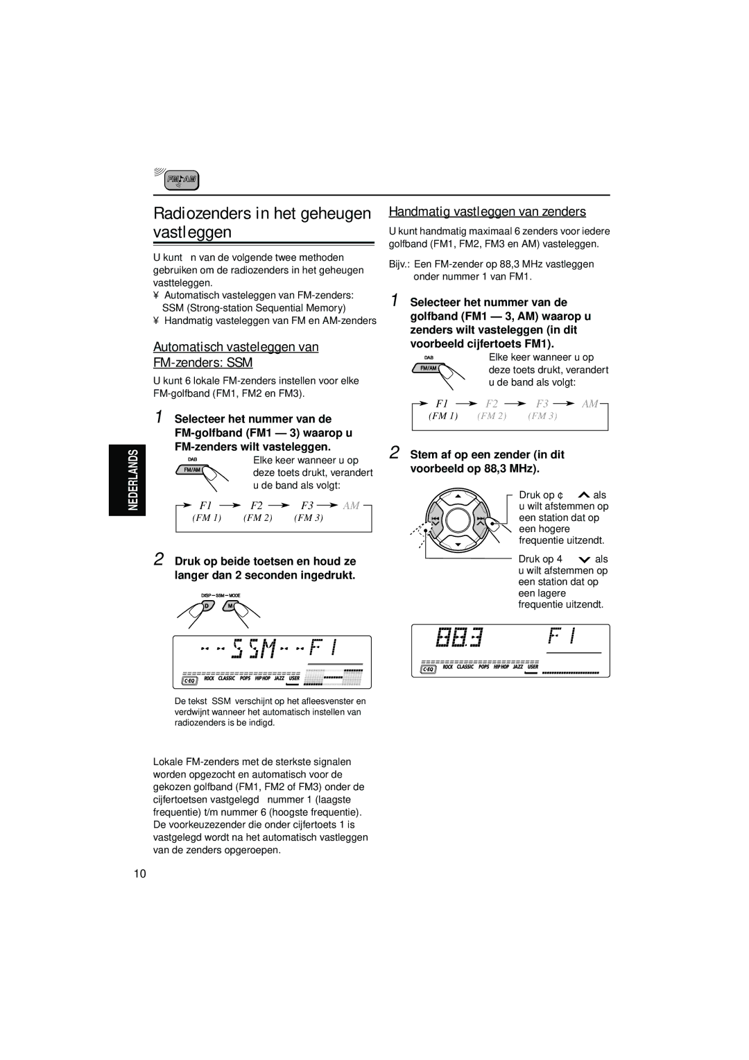 JVC KD-LH7R, KD-LH5R manual Radiozenders in het geheugen vastleggen, Automatisch vasteleggen van FM-zenders SSM 