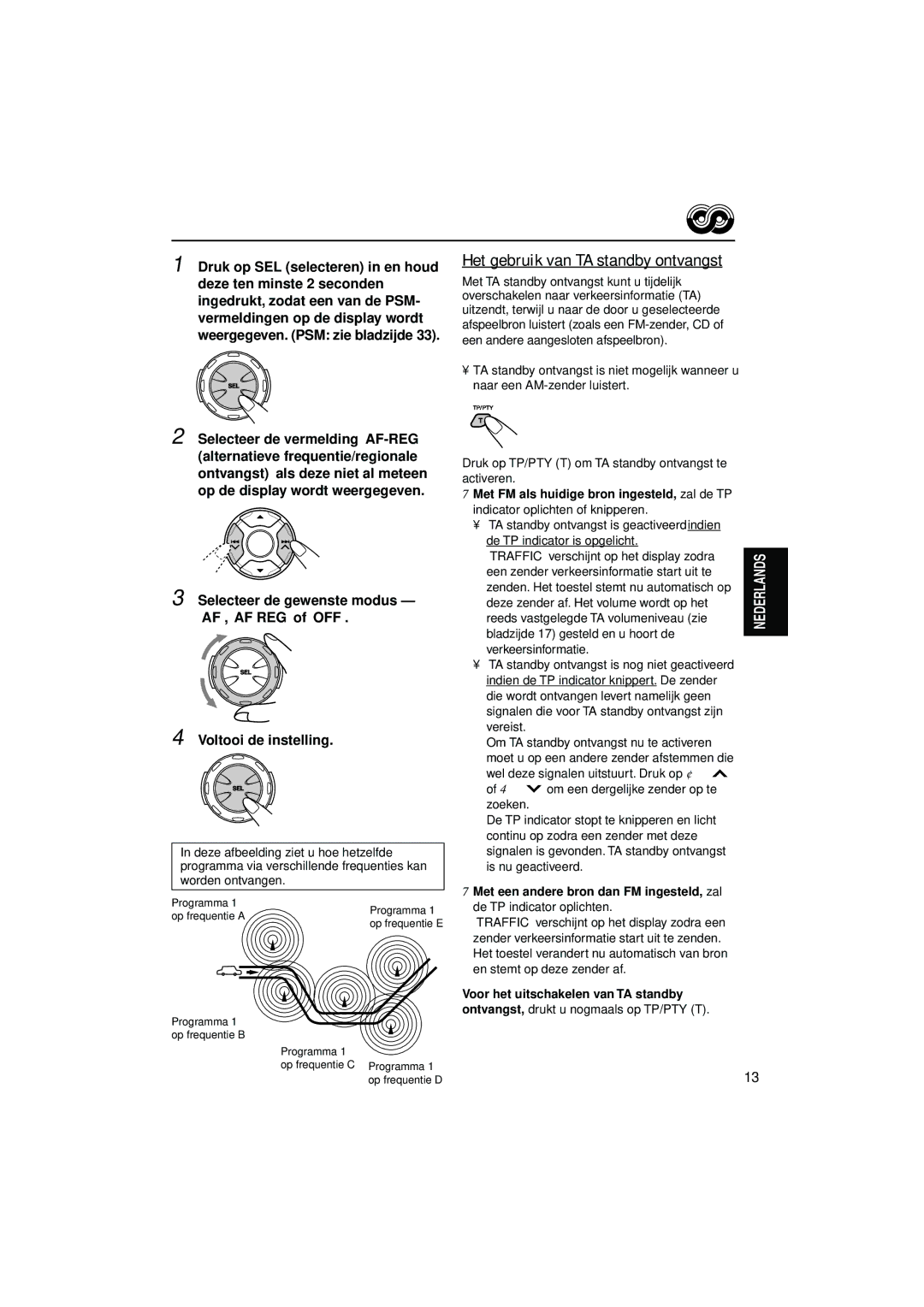 JVC KD-LH5R, KD-LH7R manual Het gebruik van TA standby ontvangst, 7Met FM als huidige bron ingesteld, zal de TP 