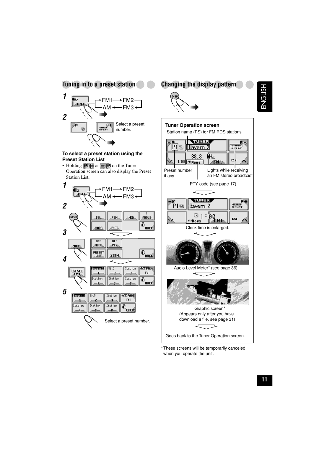 JVC KD-LHX501, KD-LHX502 manual Tuning in to a preset station, Tuner Operation screen 