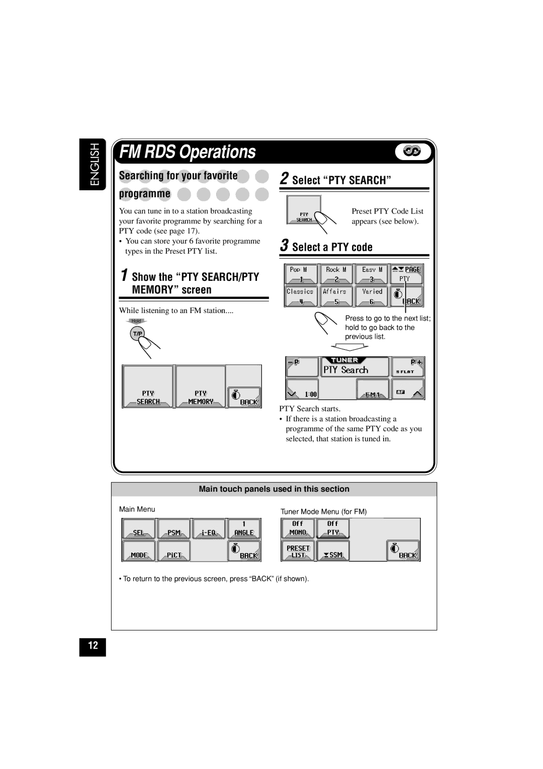 JVC KD-LHX502, KD-LHX501 manual Searching for your favorite Programme, Select PTY Search, Select a PTY code 