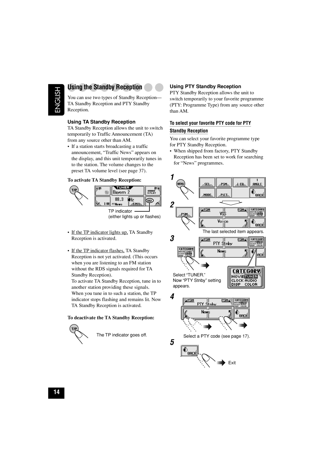 JVC KD-LHX502, KD-LHX501 manual Using the Standby Reception, Using TA Standby Reception, Using PTY Standby Reception 