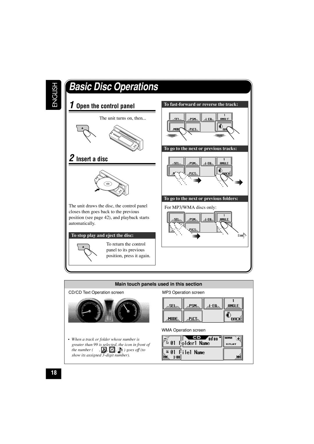 JVC KD-LHX502, KD-LHX501 manual Open the control panel, Insert a disc 