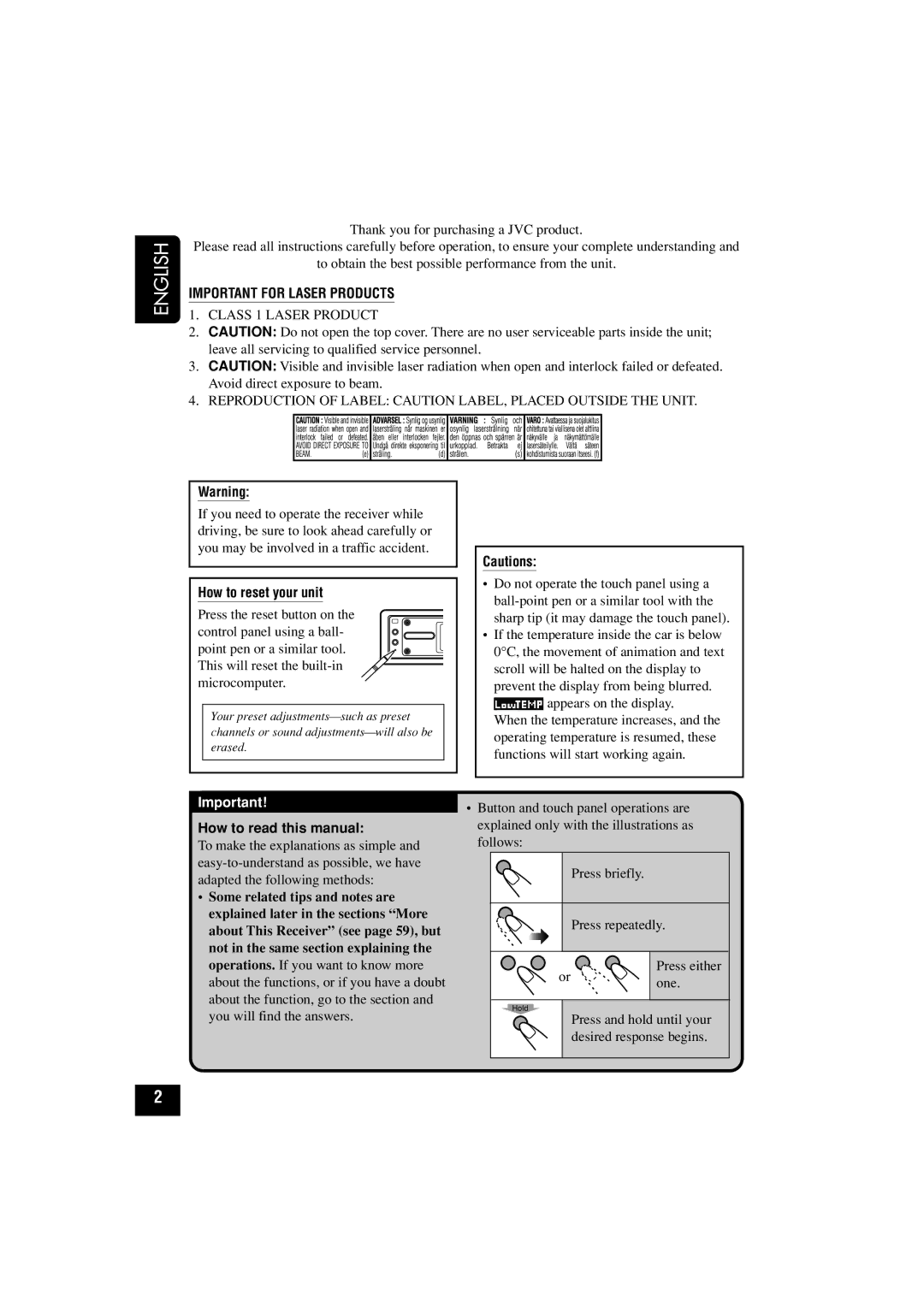 JVC KD-LHX502, KD-LHX501 How to reset your unit, How to read this manual 