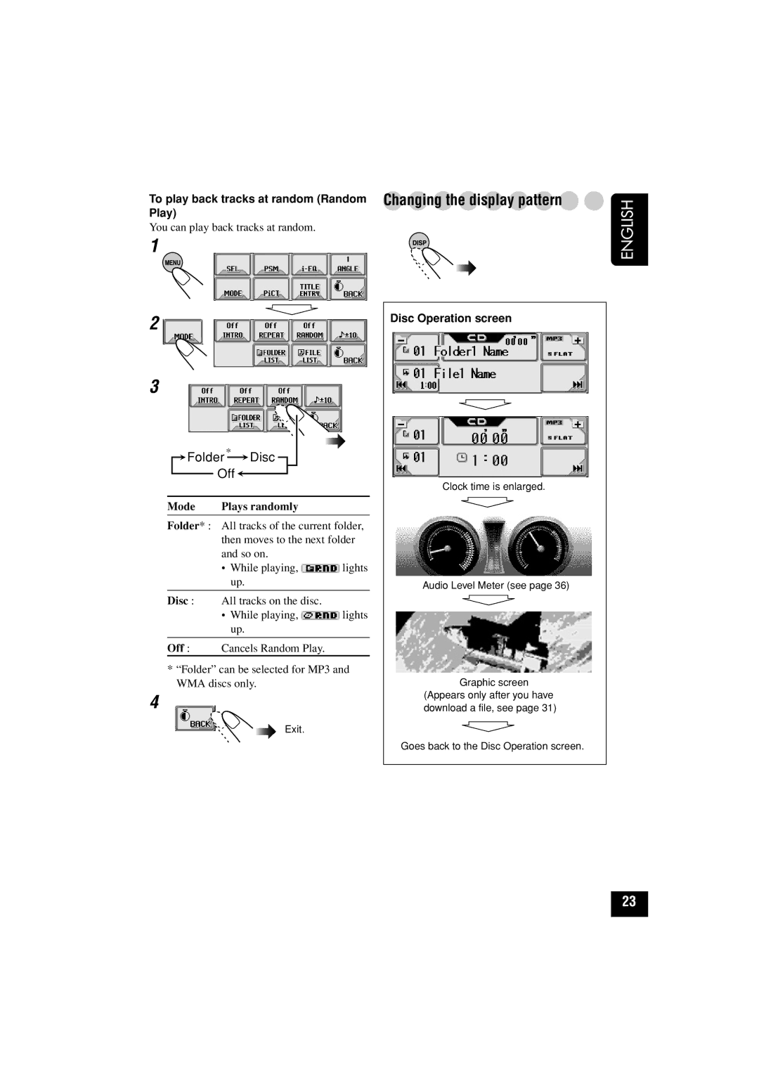 JVC KD-LHX501, KD-LHX502 manual Mode Plays randomly, Disc Operation screen 