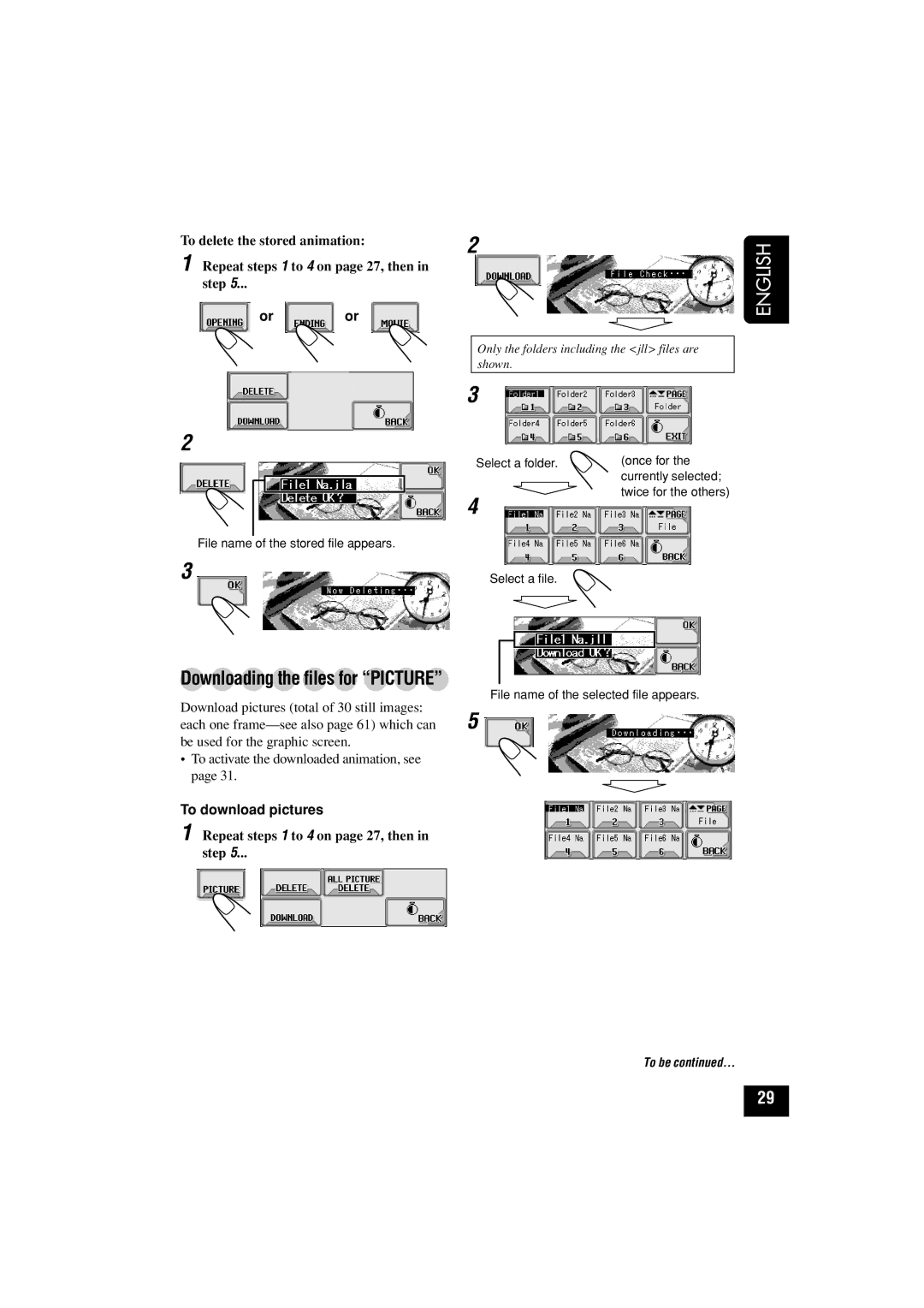 JVC KD-LHX501, KD-LHX502 manual Downloading the files for Picture, To download pictures 