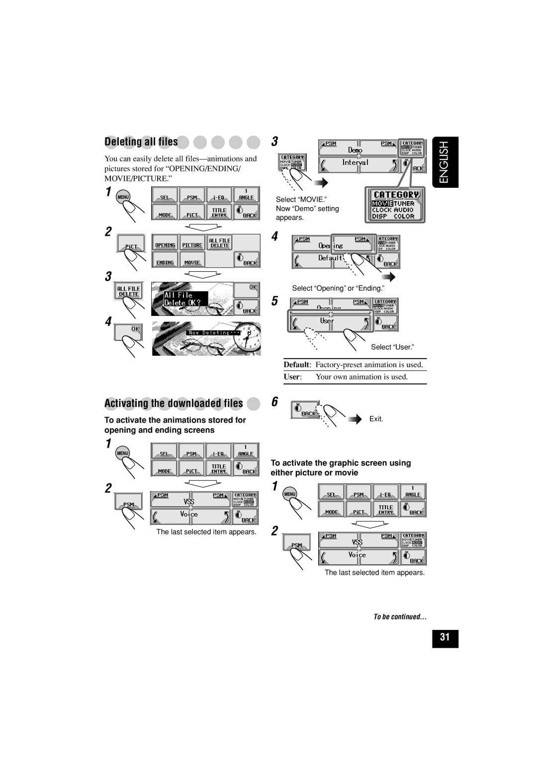 JVC KD-LHX501, KD-LHX502 manual Deleting all files, Activating the downloaded files 