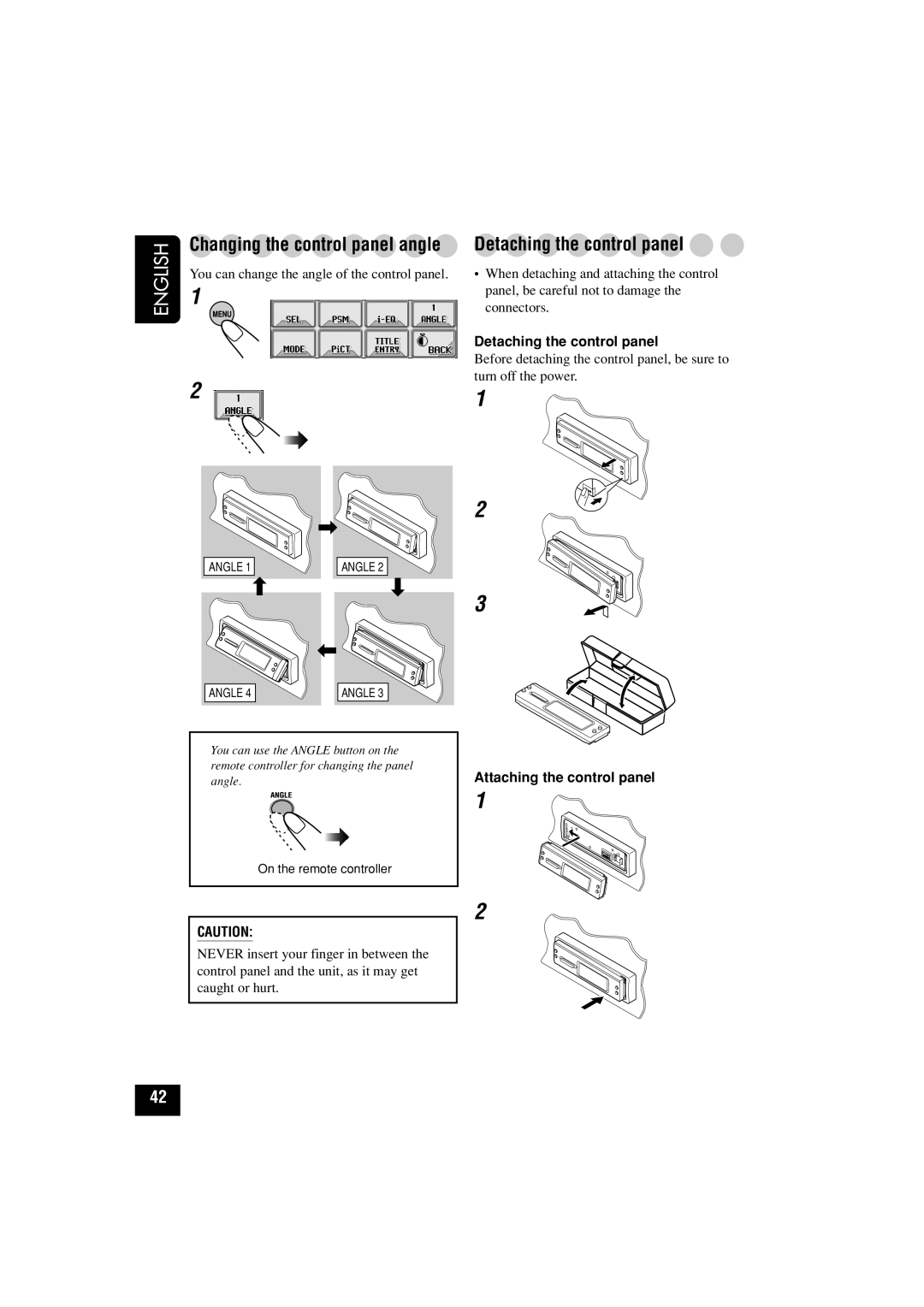 JVC KD-LHX502, KD-LHX501 manual Detaching the control panel, Attaching the control panel 