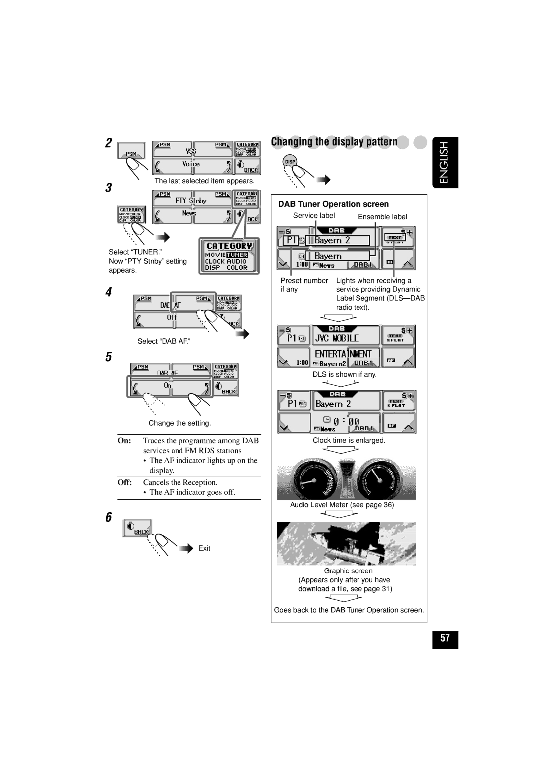 JVC KD-LHX501, KD-LHX502 manual Changing the display pattern, DAB Tuner Operation screen 