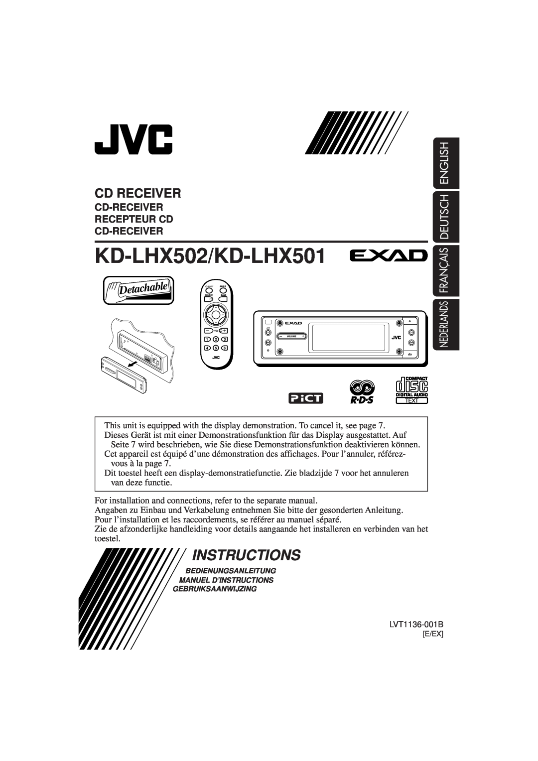 JVC manual Cd-Receiver Recepteur Cd Cd-Receiver, KD-LHX502/KD-LHX501, Instructions, Cd Receiver 