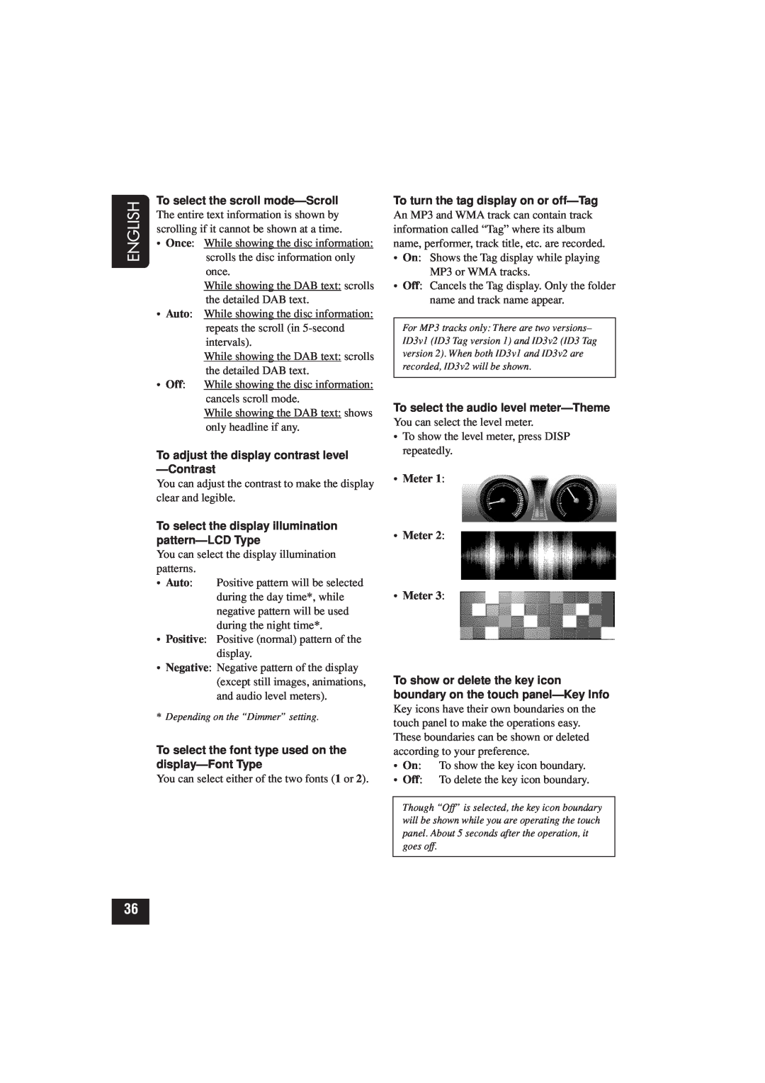 JVC KD-LHX502, KD-LHX501 manual English, To select the scroll mode—Scroll, To adjust the display contrast level —Contrast 