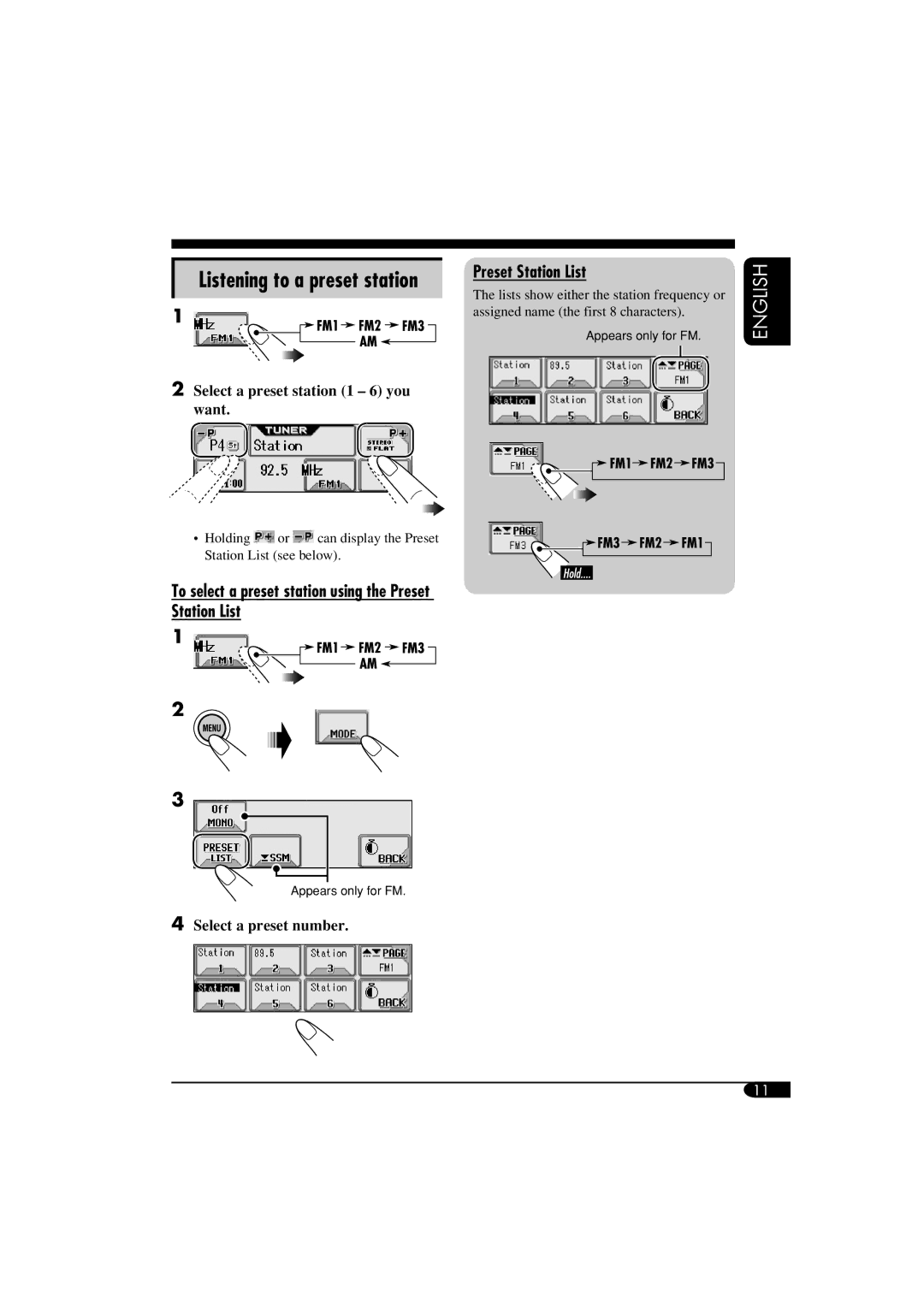 JVC KD-AR5500, KD-LHX550 To select a preset station using the Preset Station List, Select a preset station 1 6 you Want 