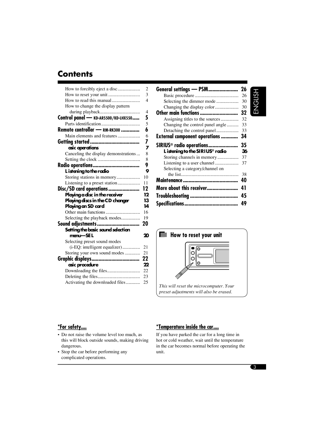 JVC KD-AR5500, KD-LHX550 manual Contents 