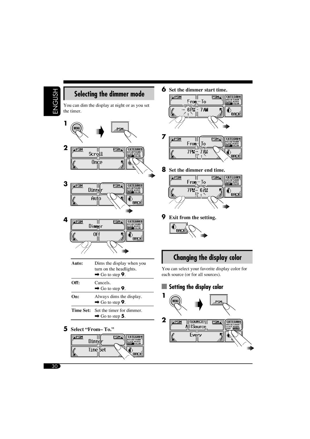 JVC KD-LHX550, KD-AR5500 manual Setting the display color, Select From- To 