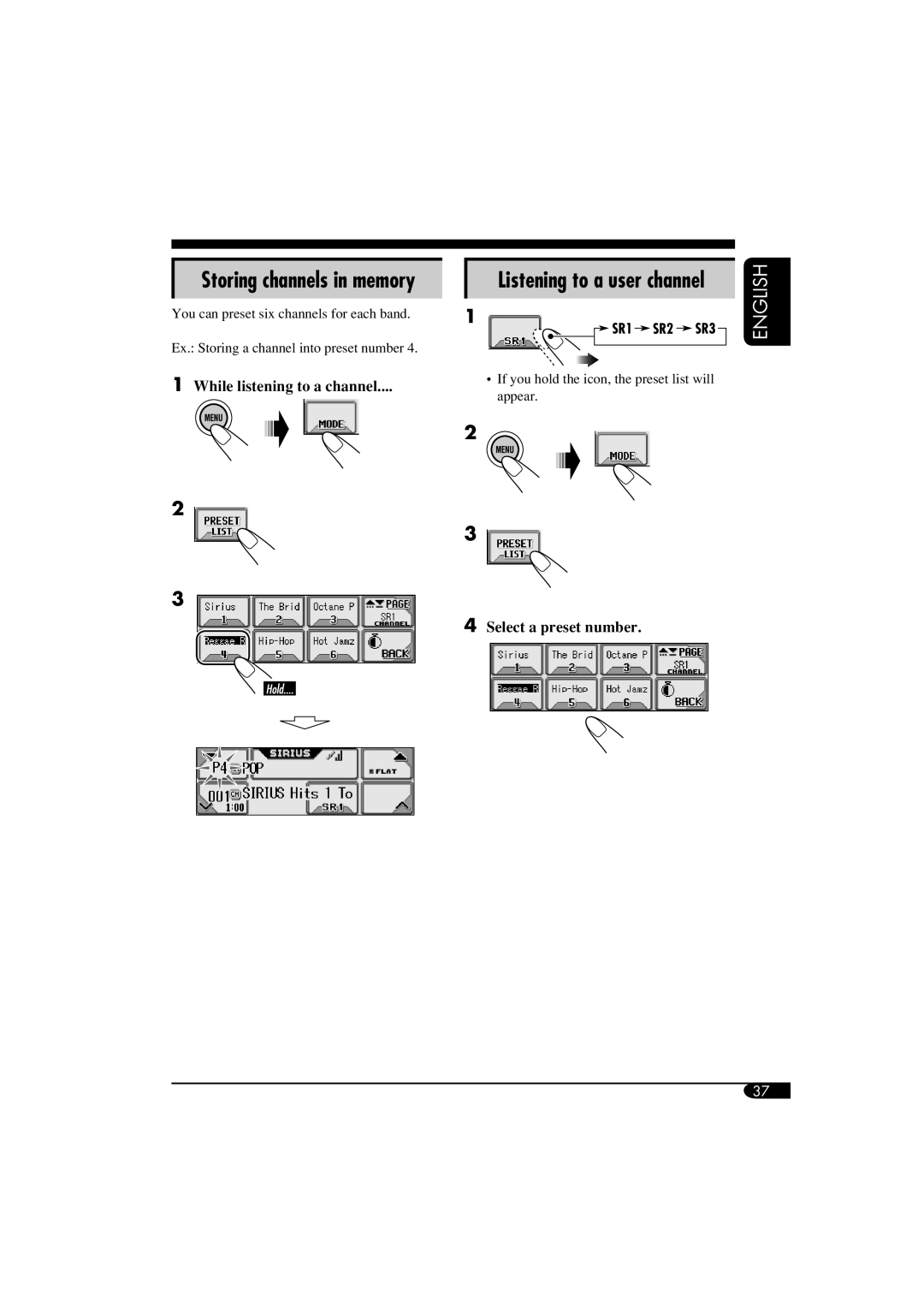 JVC KD-AR5500, KD-LHX550 manual Storing channels in memory, While listening to a channel 