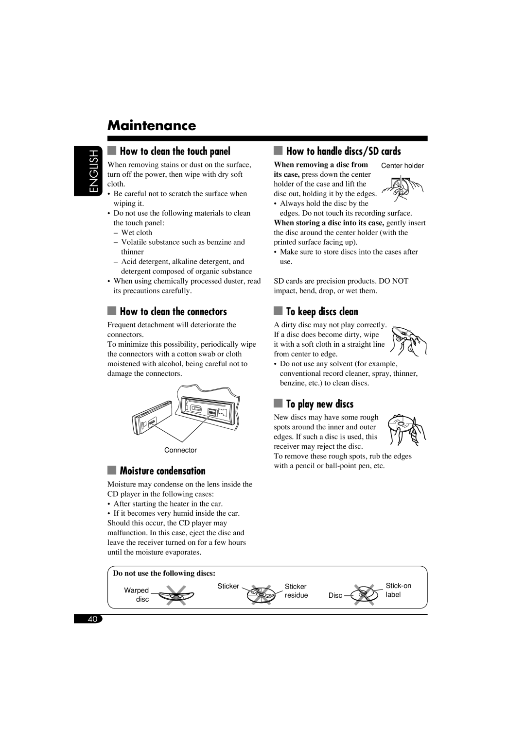 JVC KD-LHX550, KD-AR5500 manual Maintenance 