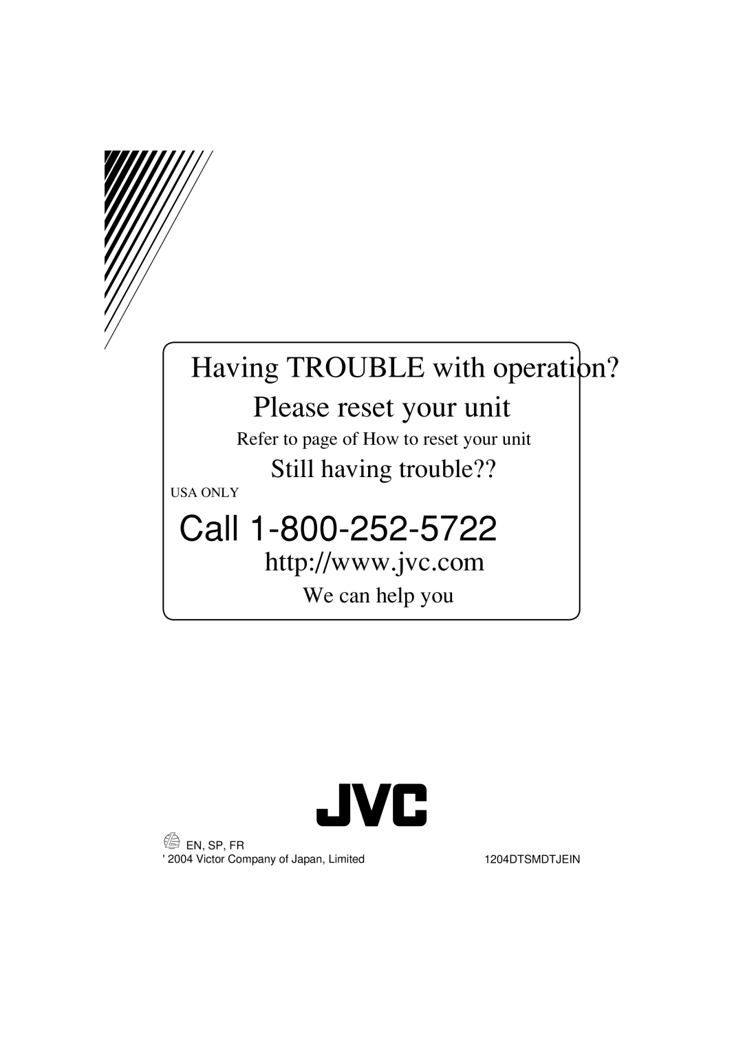 JVC KD-LHX550, KD-AR5500 manual Call, Refer to page of How to reset your unit 