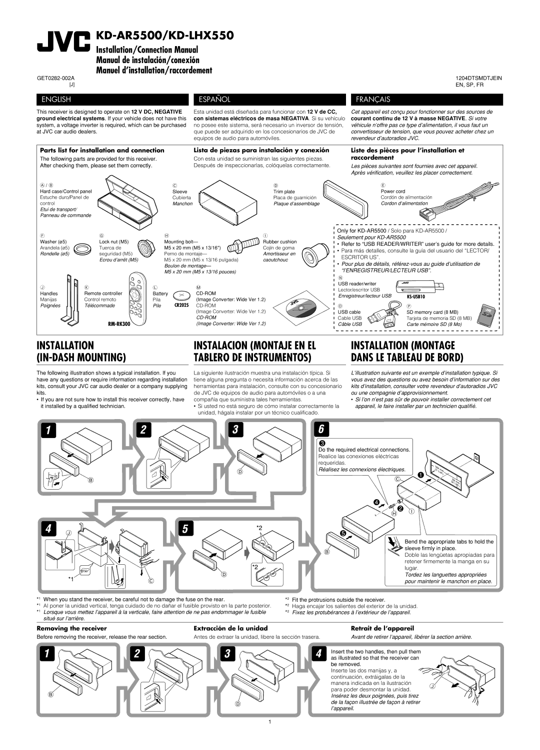 JVC manual KD-AR5500/KD-LHX550, Liste des pièces pour l’installation et raccordement 