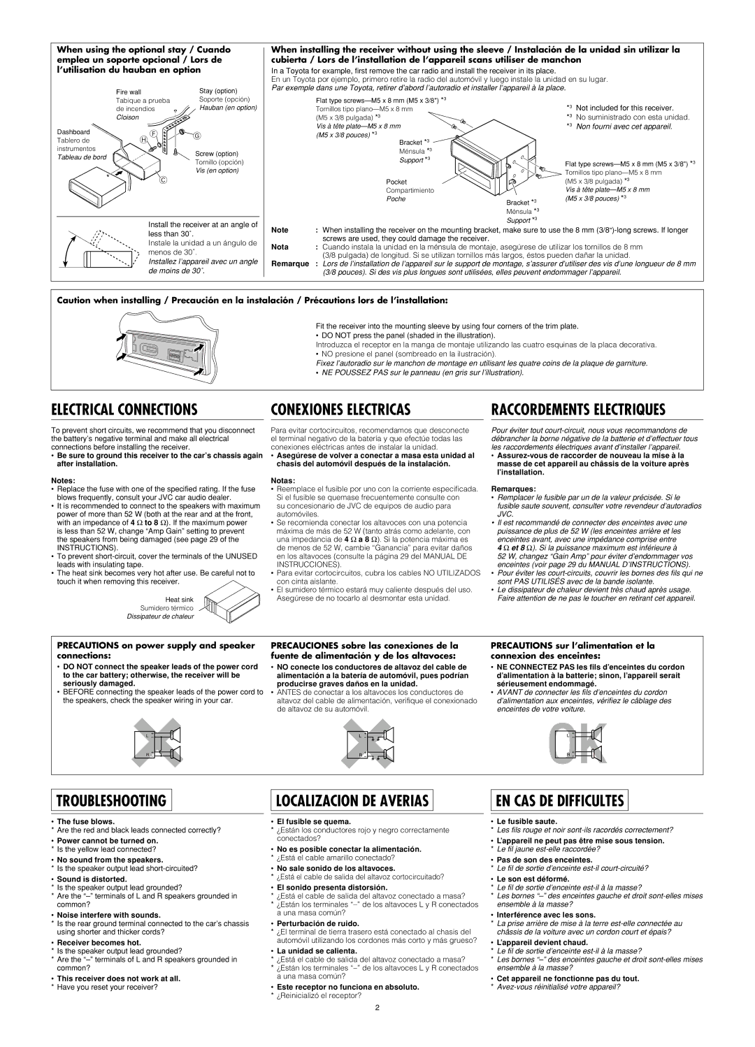 JVC KD-LHX550, KD-AR5500 manual Precautions on power supply and speaker connections 