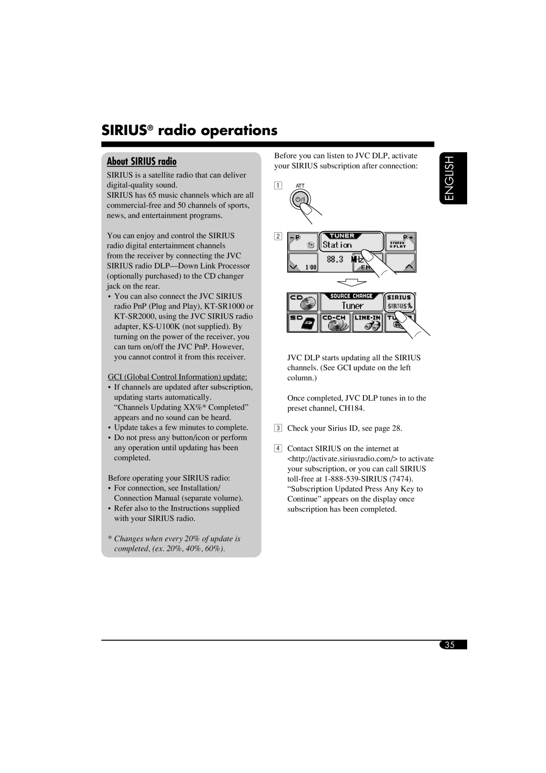 JVC KD-AR5500, KD-LHX550 manual SIRIUS radio operations, About SIRIUS radio, English 