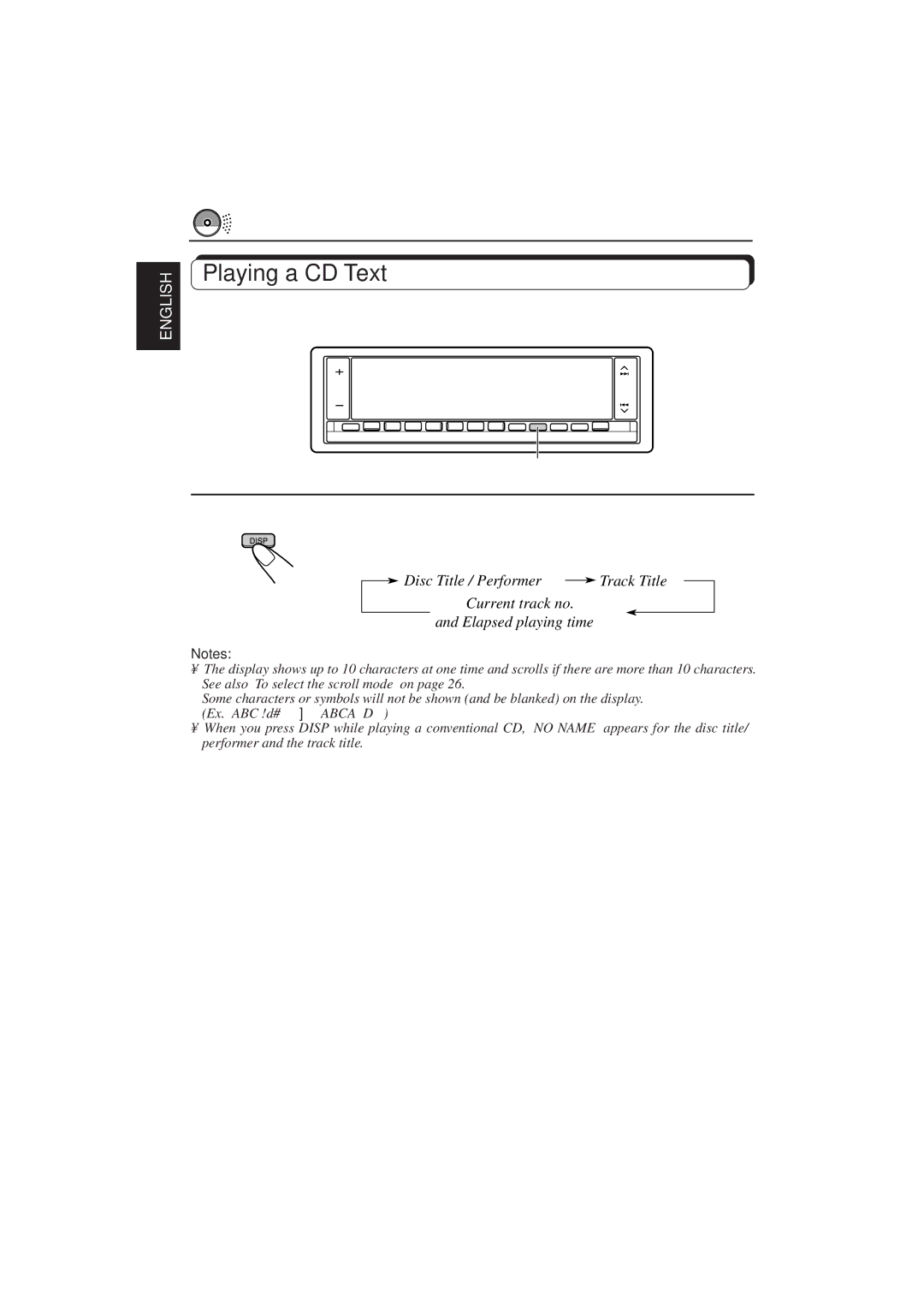 JVC KD-LX1 manual Playing a CD Text, Select text display mode while playing a CD Text 