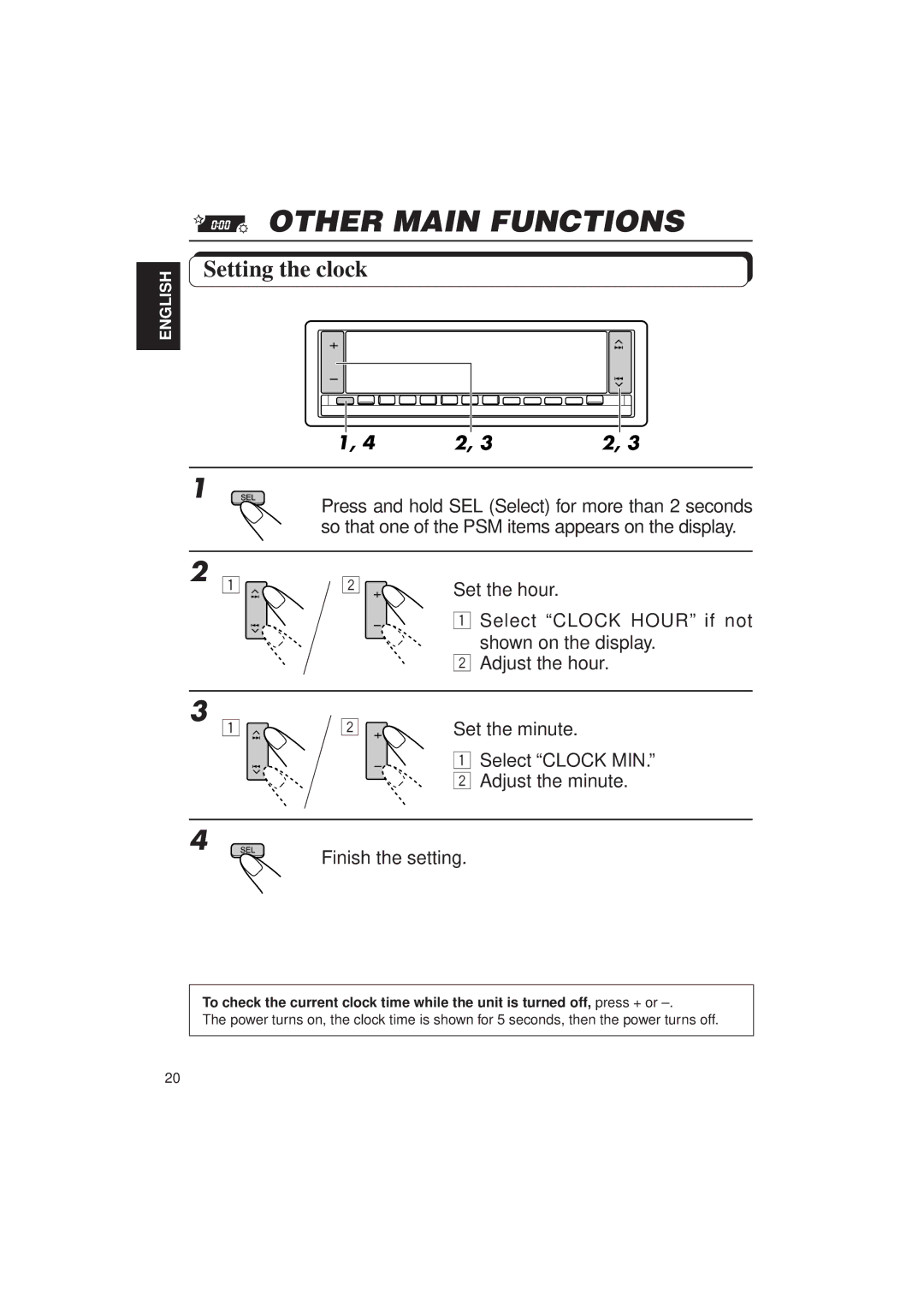 JVC KD-LX1 manual Other Main Functions, Setting the clock 