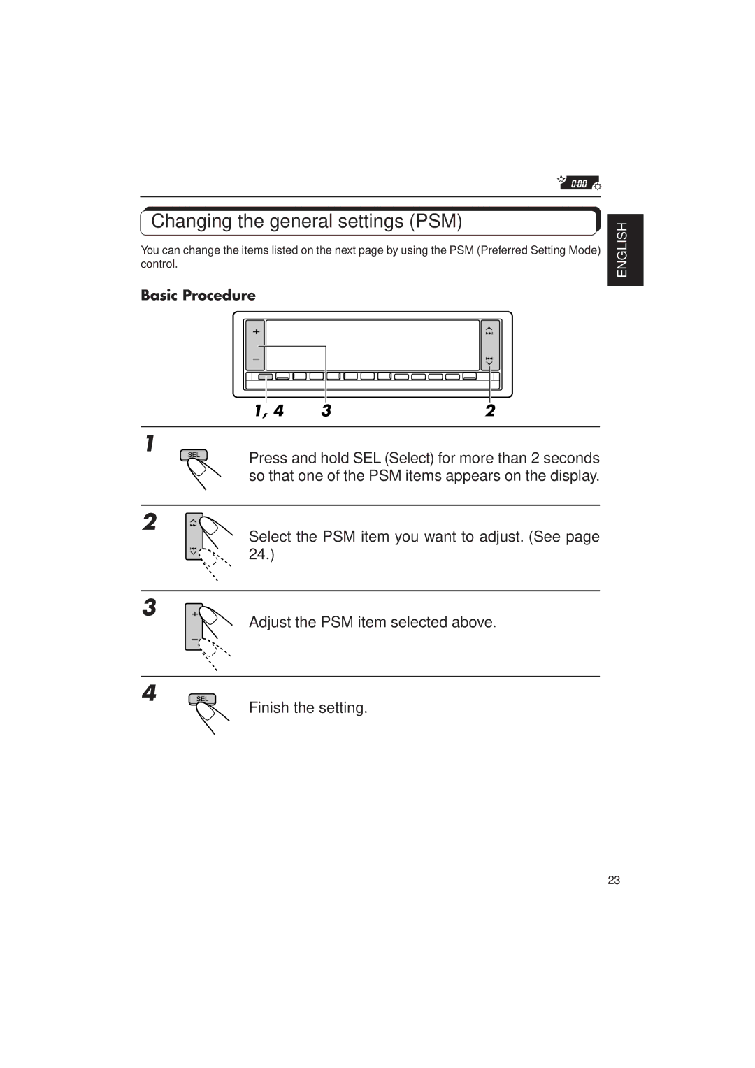 JVC KD-LX1 manual Changing the general settings PSM, Basic Procedure 