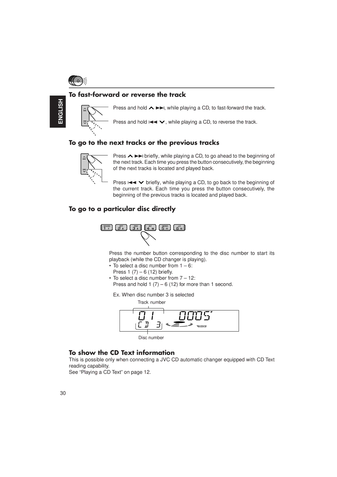 JVC KD-LX1 manual To go to a particular disc directly, To show the CD Text information 