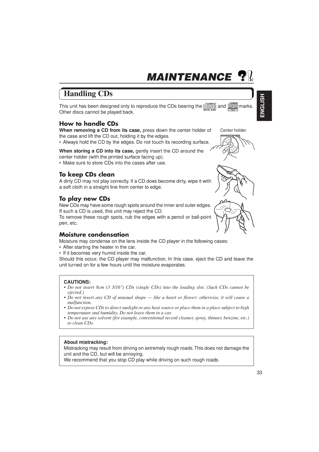 JVC KD-LX1 manual Maintenance, Handling CDs 