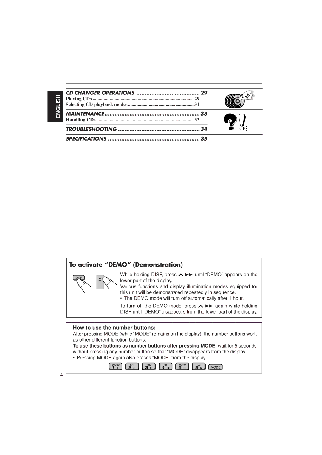 JVC KD-LX1 manual To activate Demo Demonstration, CD Changer Operations 