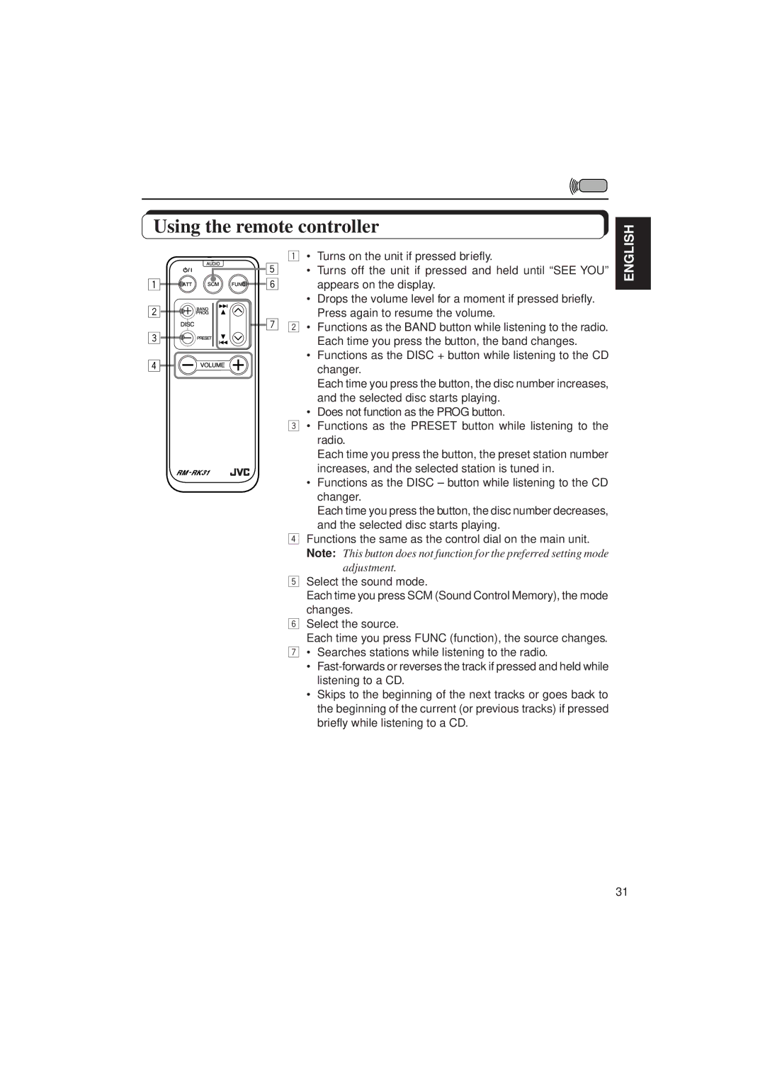 JVC KD-LX10 manual Using the remote controller 