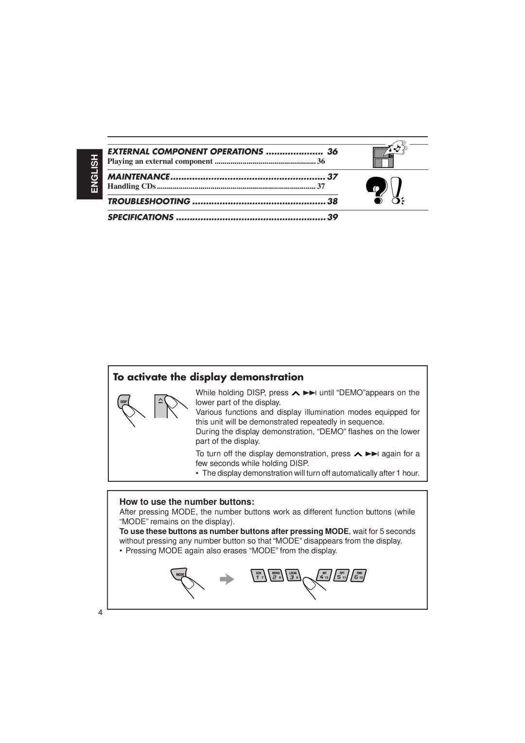 JVC KD-LX10 manual To activate the display demonstration, How to use the number buttons 