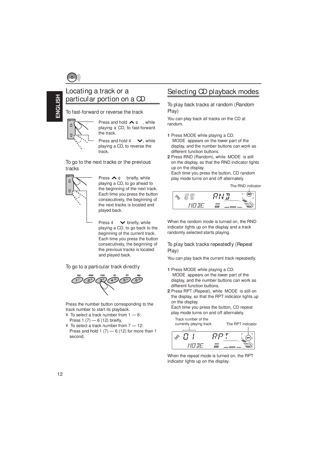 JVC KD-LX100 manual To fast-forward or reverse the track, To go to the next tracks or the previous tracks 