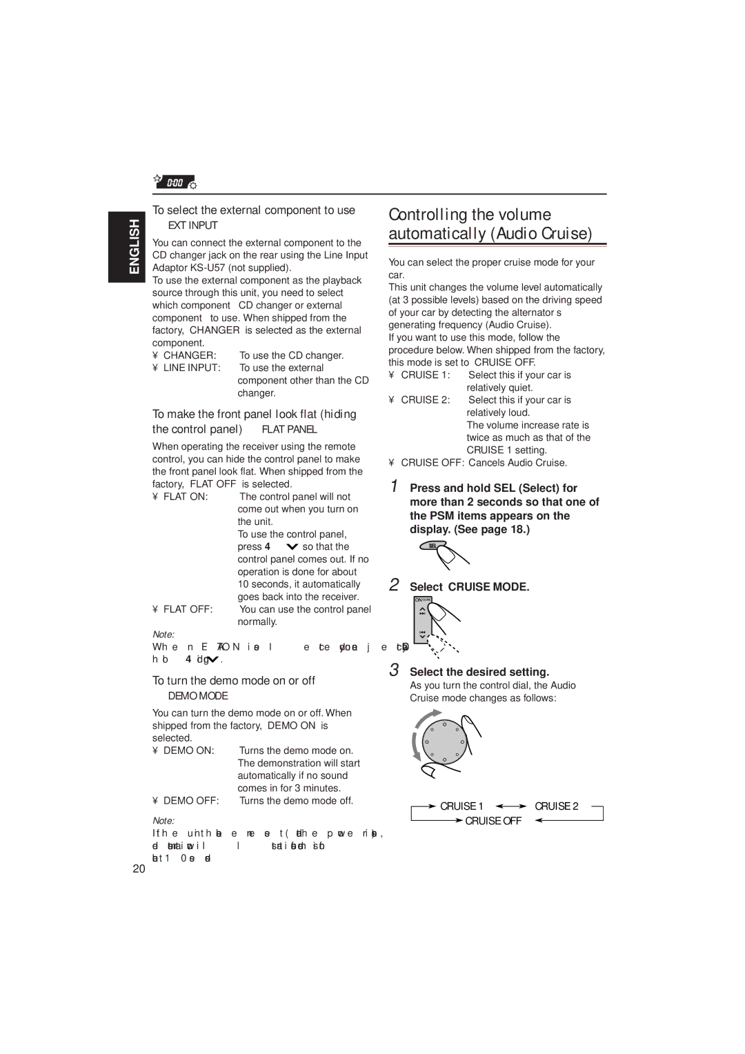 JVC KD-LX100 manual To turn the demo mode on or off, To select the external component to use 