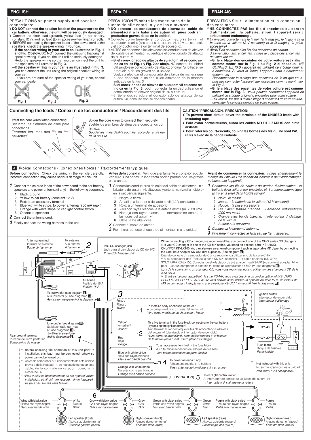 JVC KD-LX100 manual Precautions sur l’alimentation et la connexion des enceintes 