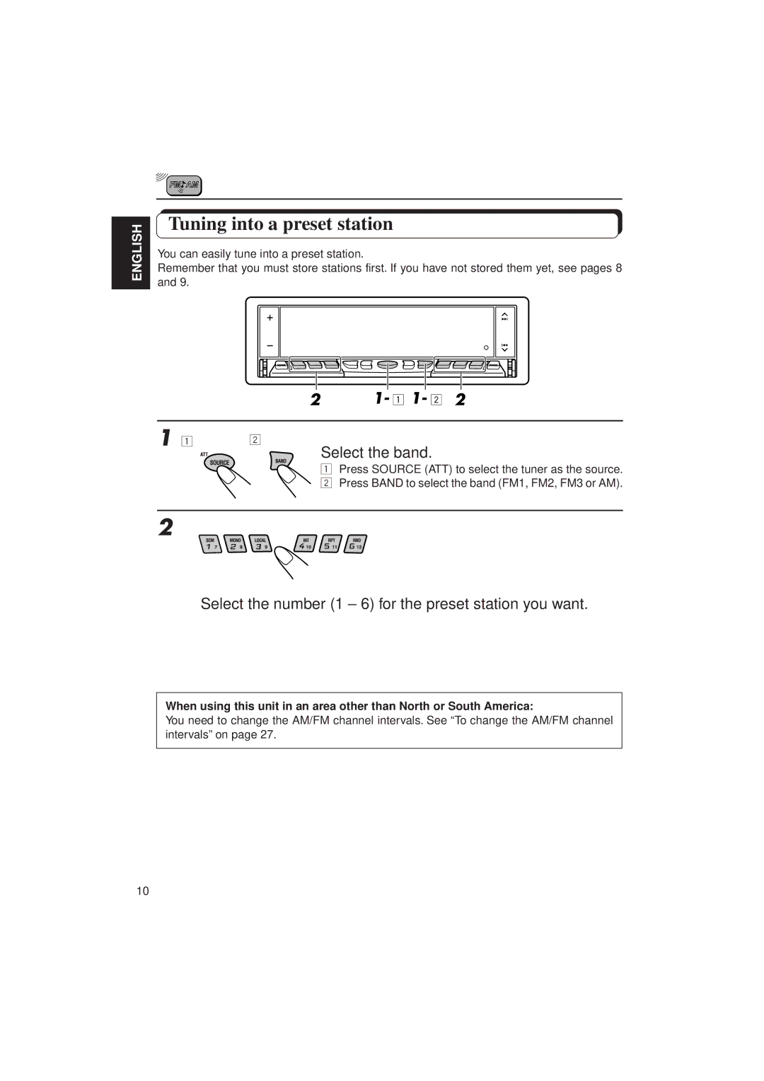 JVC KD-LX30 manual Tuning into a preset station, 1- 2, Select the number 1 6 for the preset station you want 