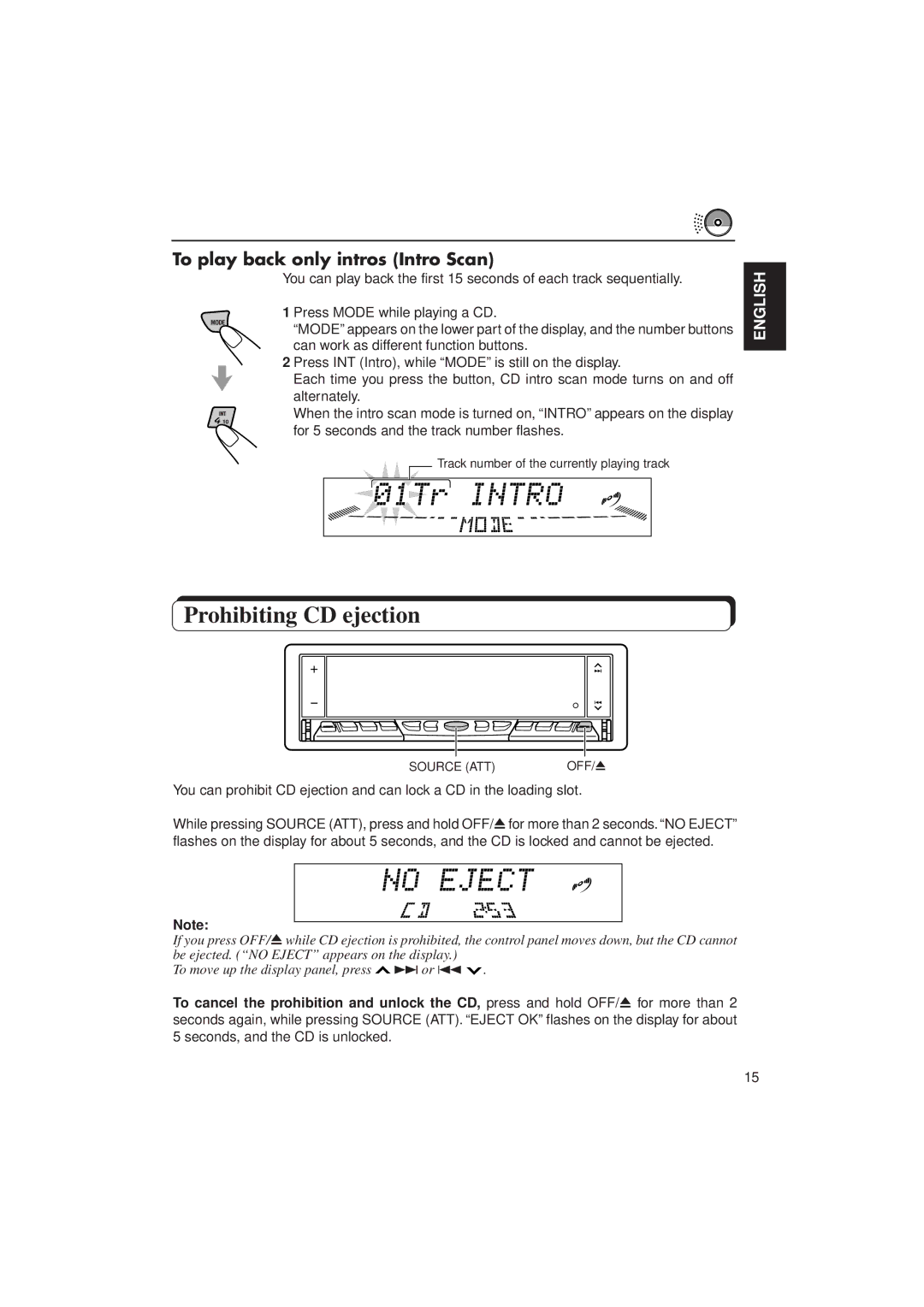 JVC KD-LX30 manual Prohibiting CD ejection, To play back only intros Intro Scan 