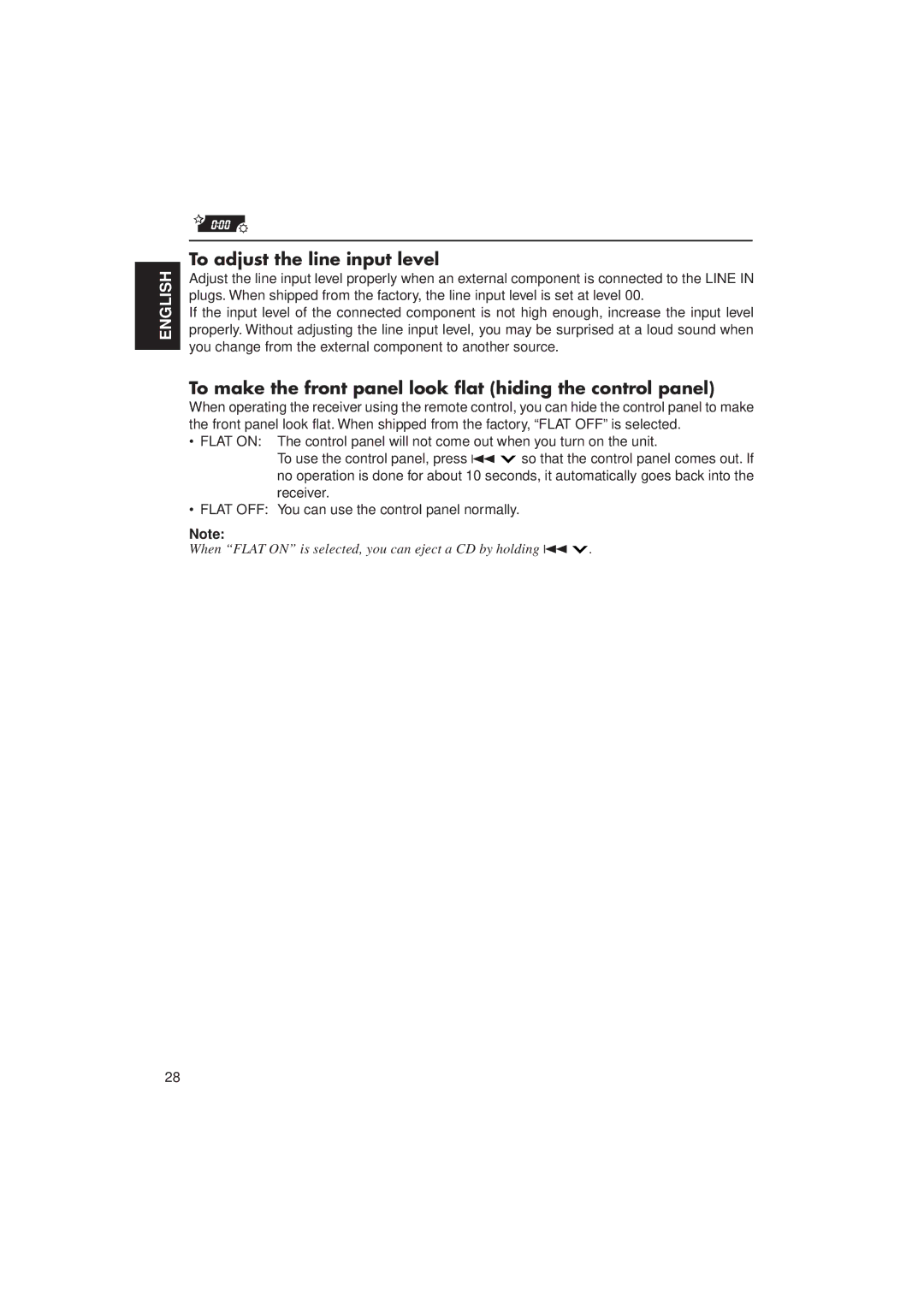 JVC KD-LX30 manual To adjust the line input level, To make the front panel look flat hiding the control panel 