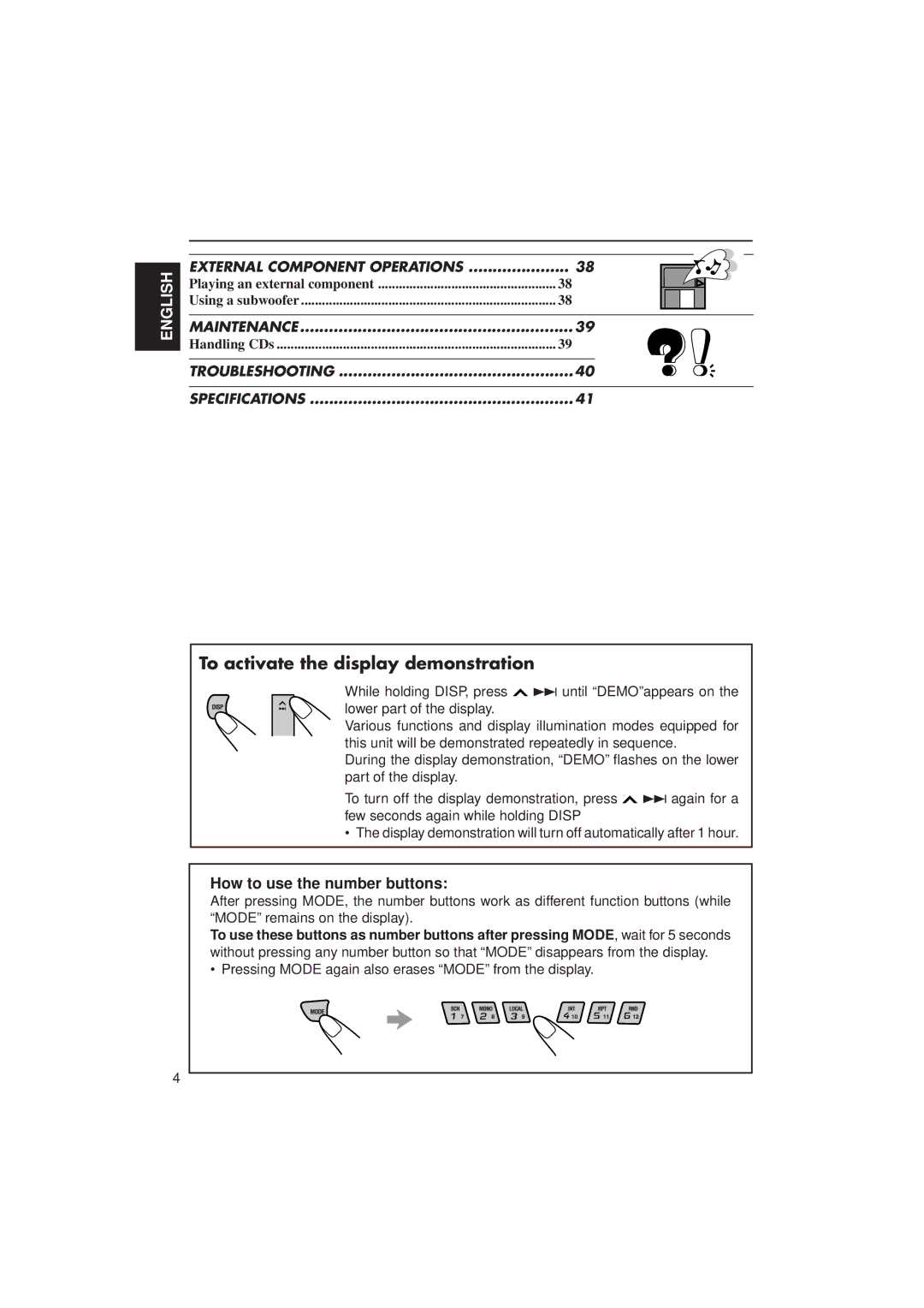 JVC KD-LX30 manual To activate the display demonstration, External Component Operations 