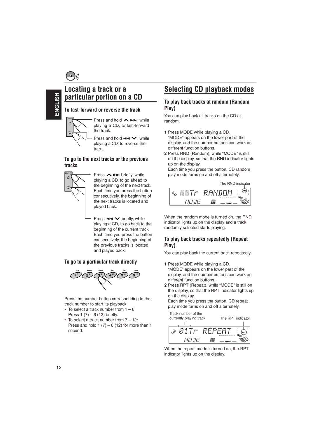 JVC KD-LX300 manual To fast-forward or reverse the track, To go to the next tracks or the previous tracks 